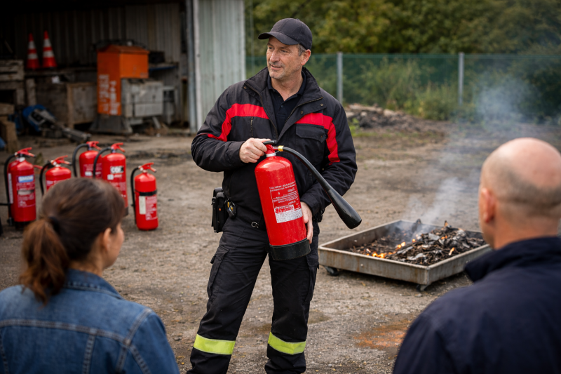 Formation incendie à Toulon, Hyères et Saint-Tropez : manipulation des extincteurs